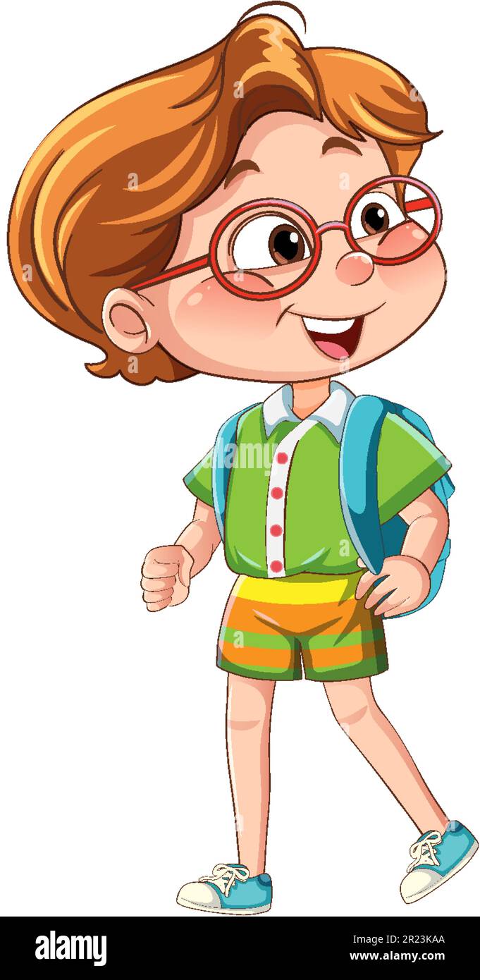 Cute boy cartoon character wearing glasses illustration Stock Vector