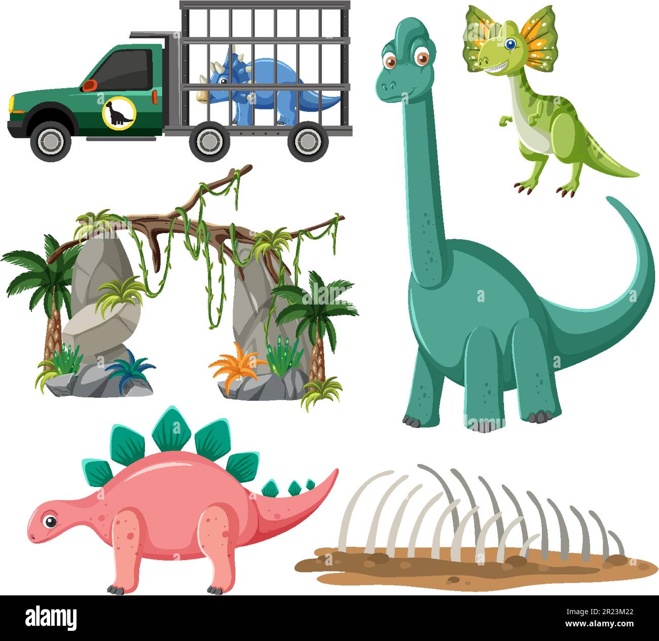 Dinosaurs and Natural Elements Vector Collection illustration Stock ...