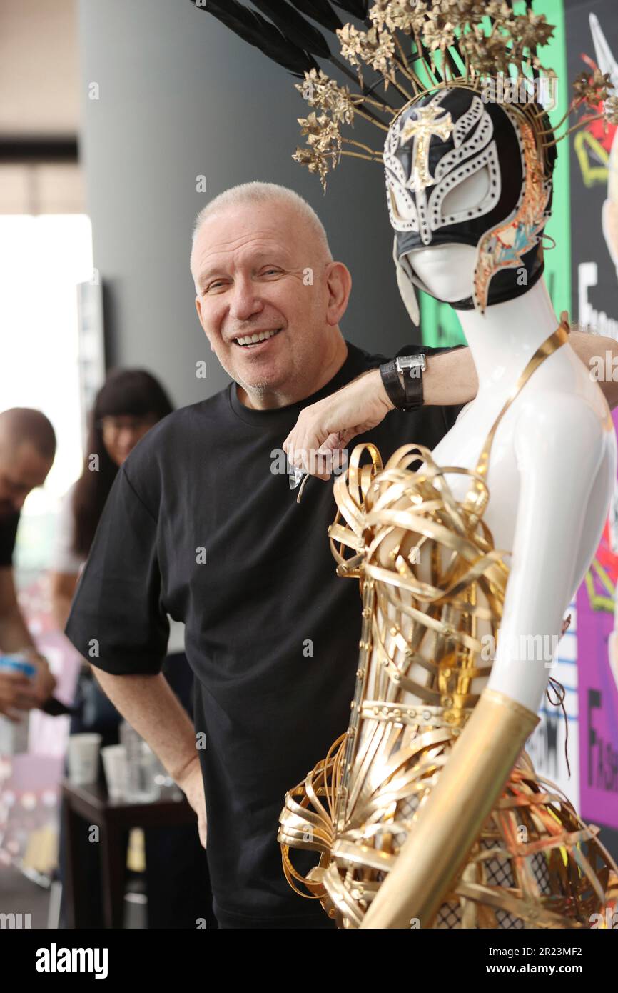 Jean Paul Gaultier, a French fashion designer, poses for a photo