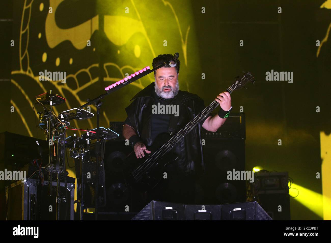 Mexico City, Mexico. 12th May, 2023. May 12, 2023, Mexico City, Mexico: Miguel 'Micky' Huidobro member of Mexican band Molotov performs on stage as part of their ‘EstallaMolotov' tour at Foro Sol. on May 12, 2023 in Mexico City, Mexico. (Photo by Ismael Rosas/ Eyepix Group) (Photo by Eyepix/NurPhoto) Credit: NurPhoto SRL/Alamy Live News Stock Photo