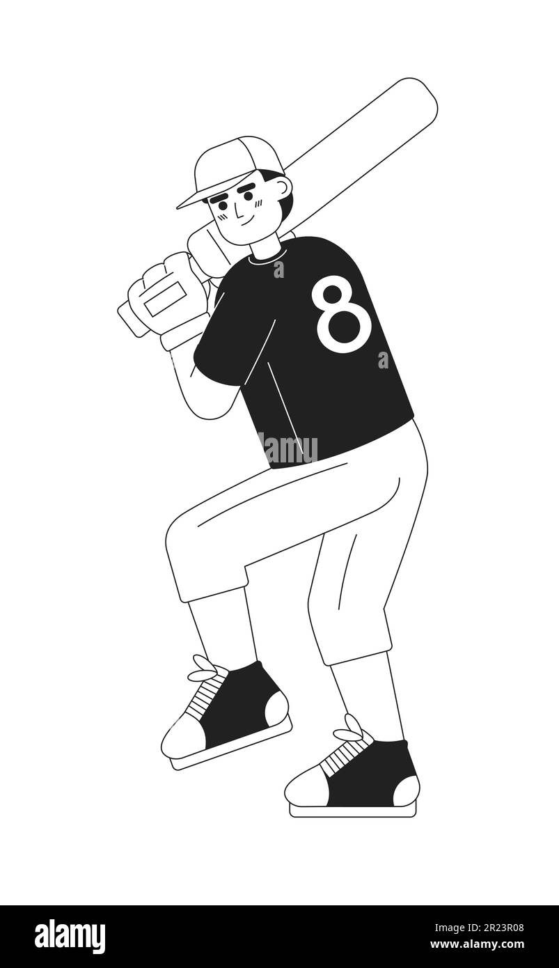 Young caucasian male batter in proper batting stance monochromatic flat