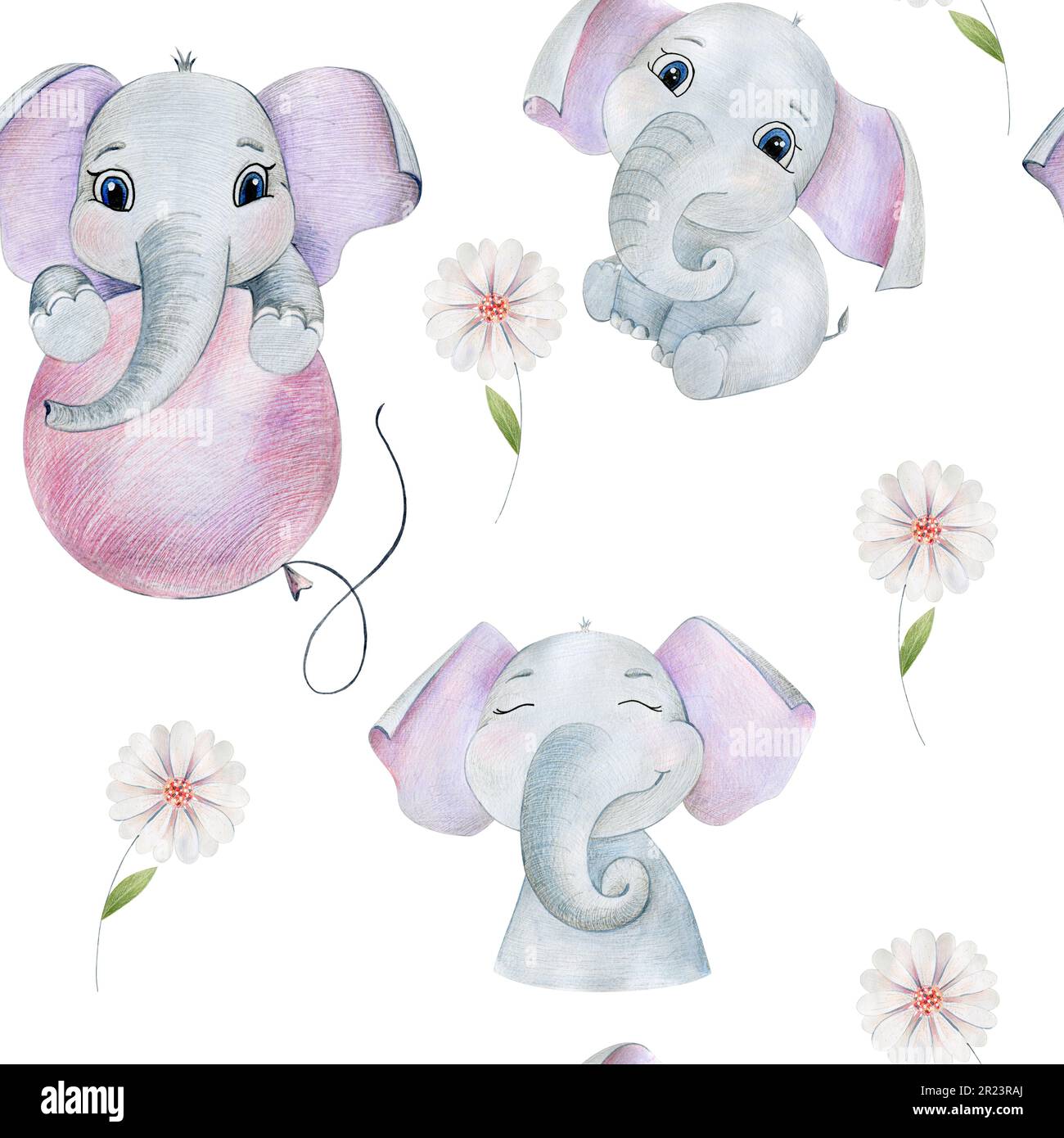 Seamless pattern with watercolor elephants Stock Photo - Alamy