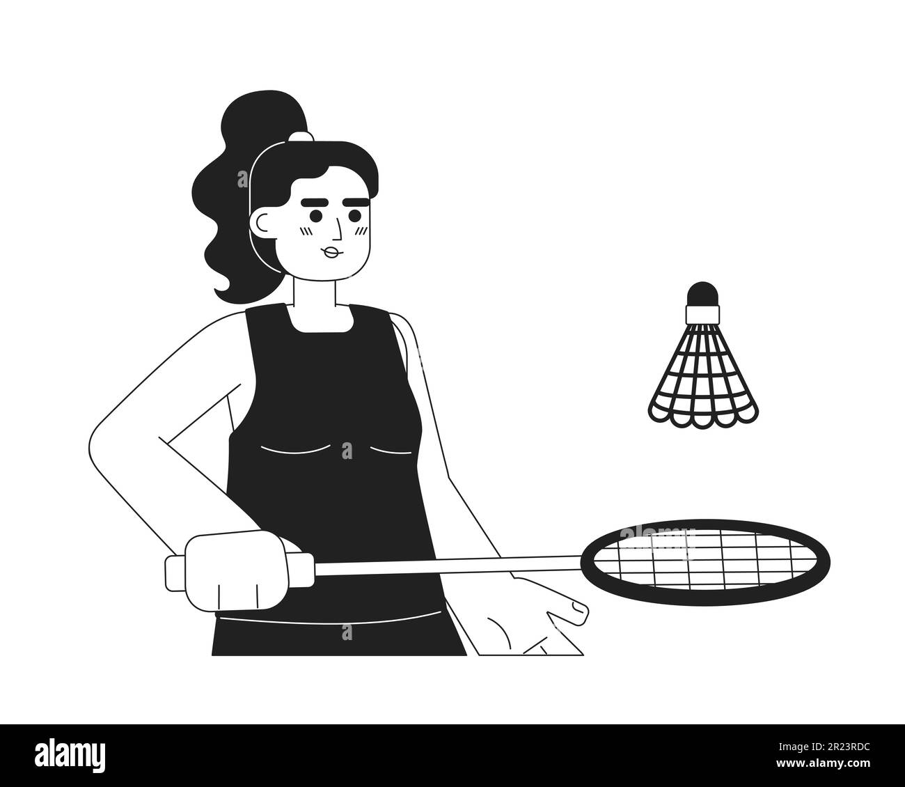 Female spanish player on badminton training monochromatic flat vector