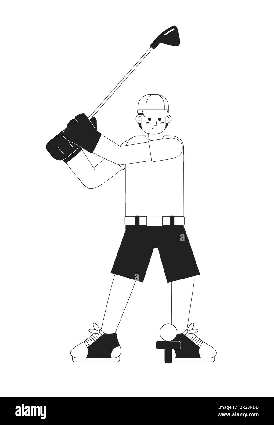 Young male golfer playing golf monochromatic flat vector character Stock Vector