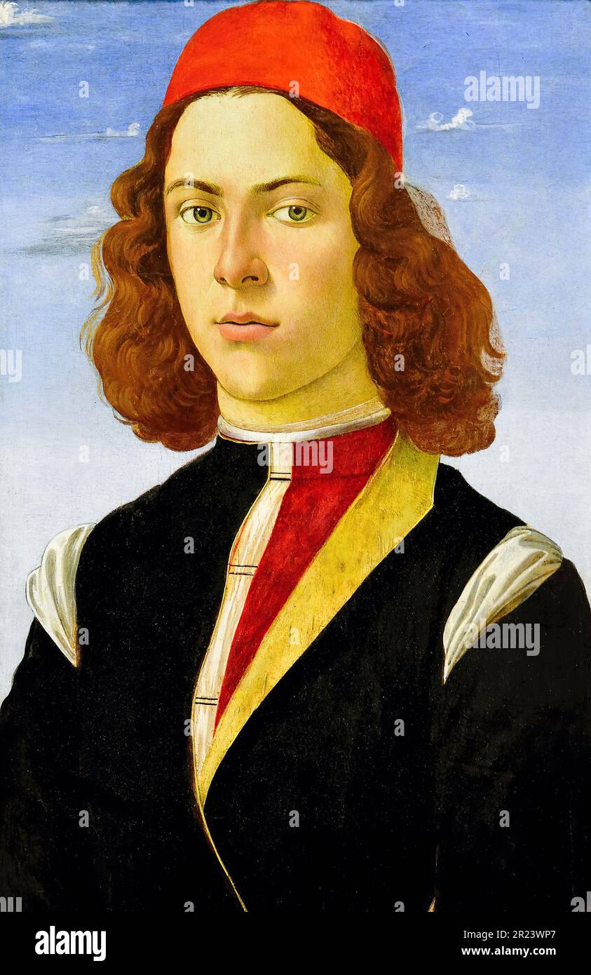 Sandro Botticelli, Portrait of a young man, painting 14801485 Stock