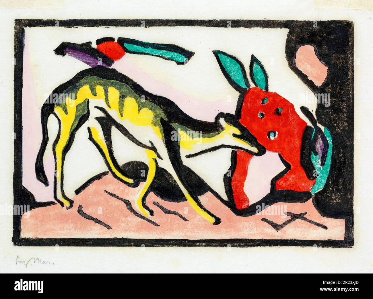 Franz Marc, Fabeltier (Mythical creature), woodcut print 1912 Stock Photo