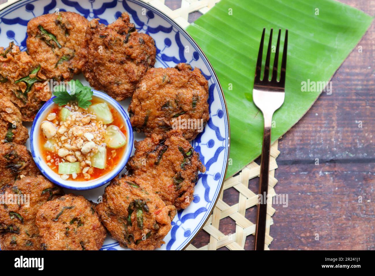 Thai fish cake or Fish cake ball Thai food called Tod Mun Pla Krai