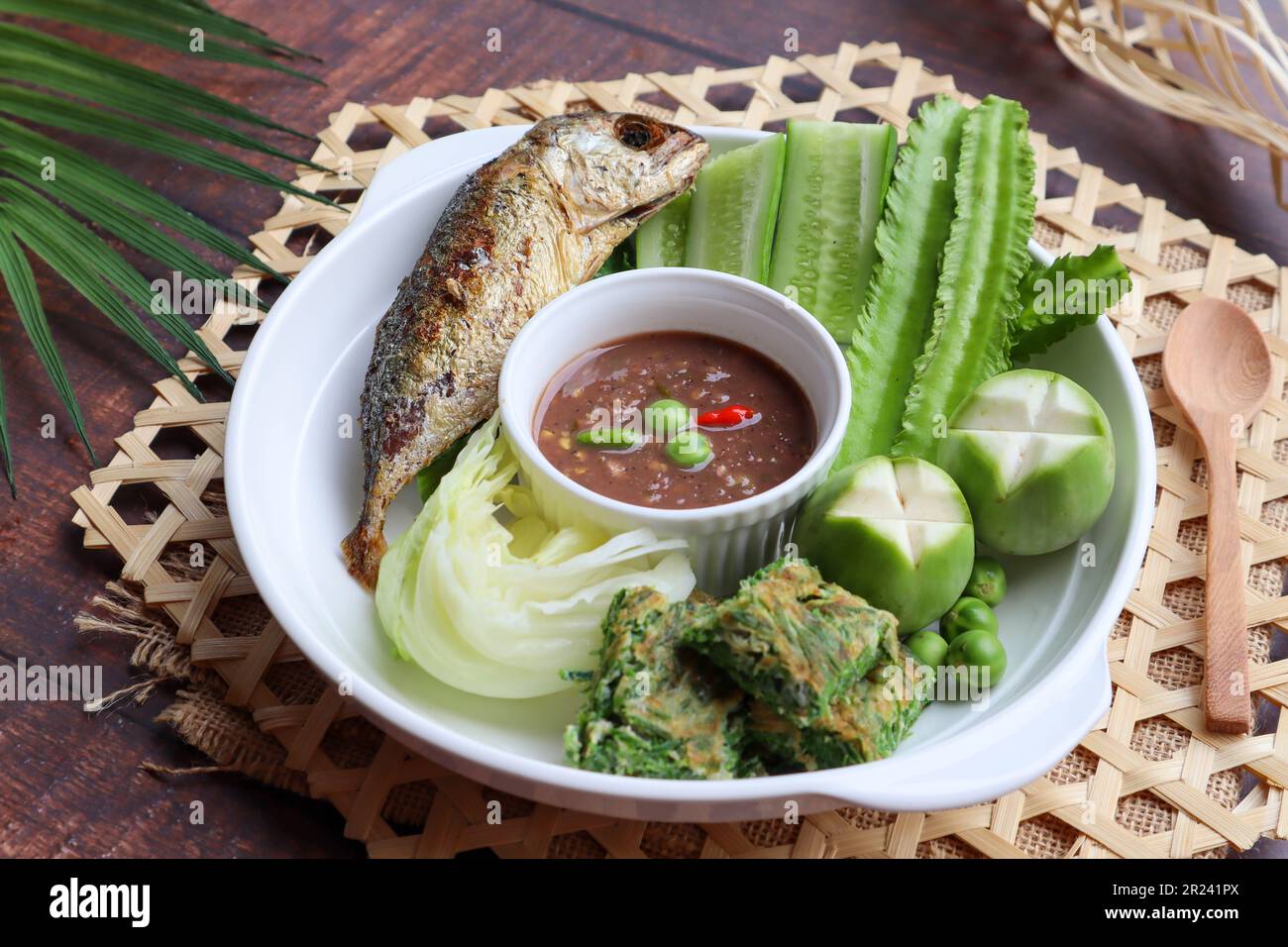 Thai Chili shrimp paste with vegetables and fried mackerel - Thai food ...
