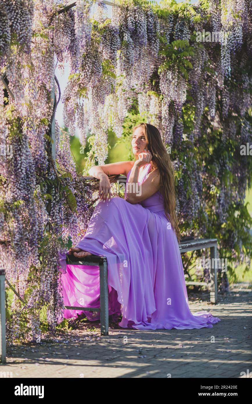 knee length dresses for ladies Lilac Appliqud Floral Dress 6 / Lilac with Pastel Appliqud Flowers