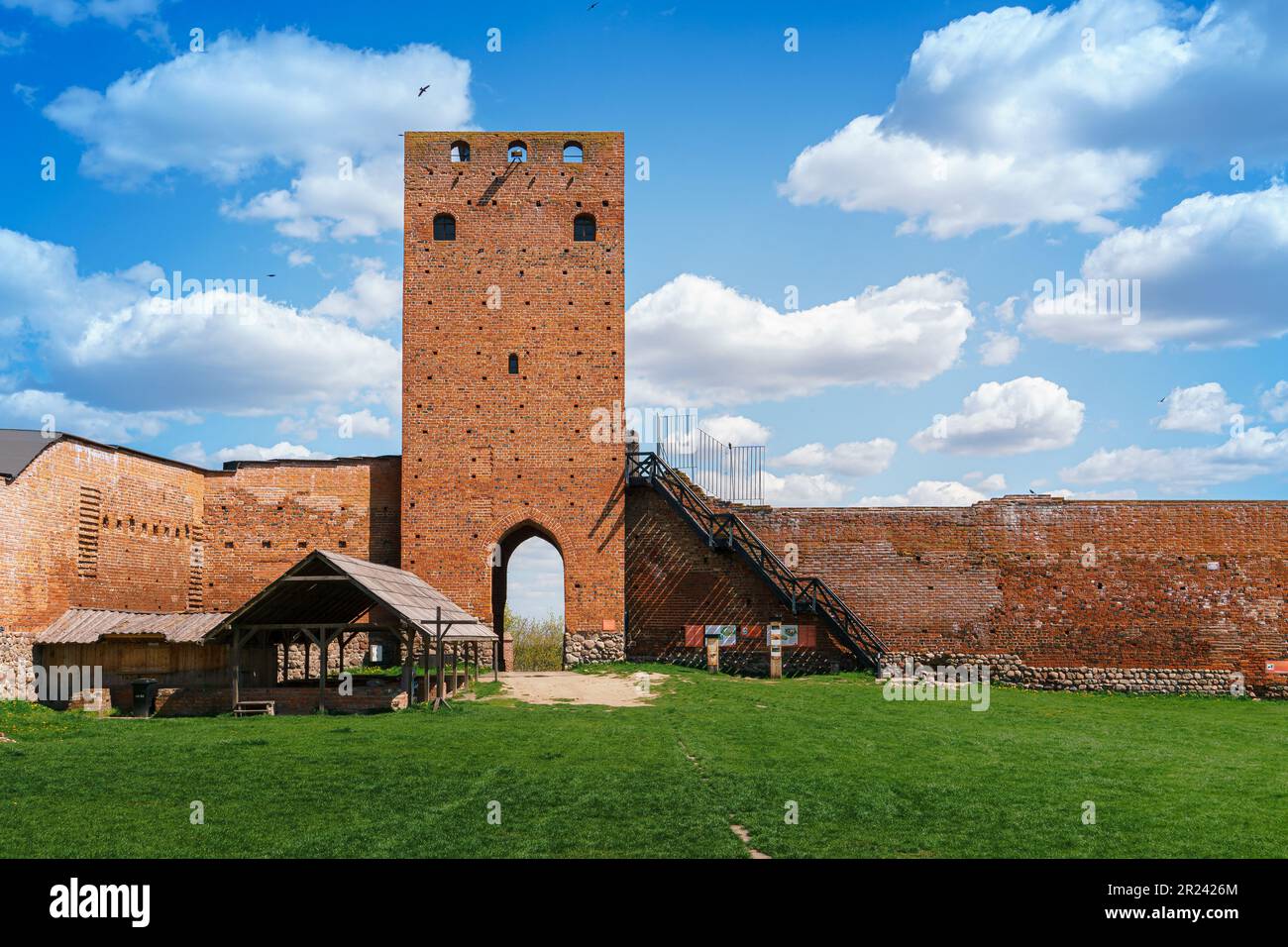 Castle in Czersk, Poland. View of the Gate Tower. Medieval red brick castle. Residence of the Dukes of Mazovia Stock Photo