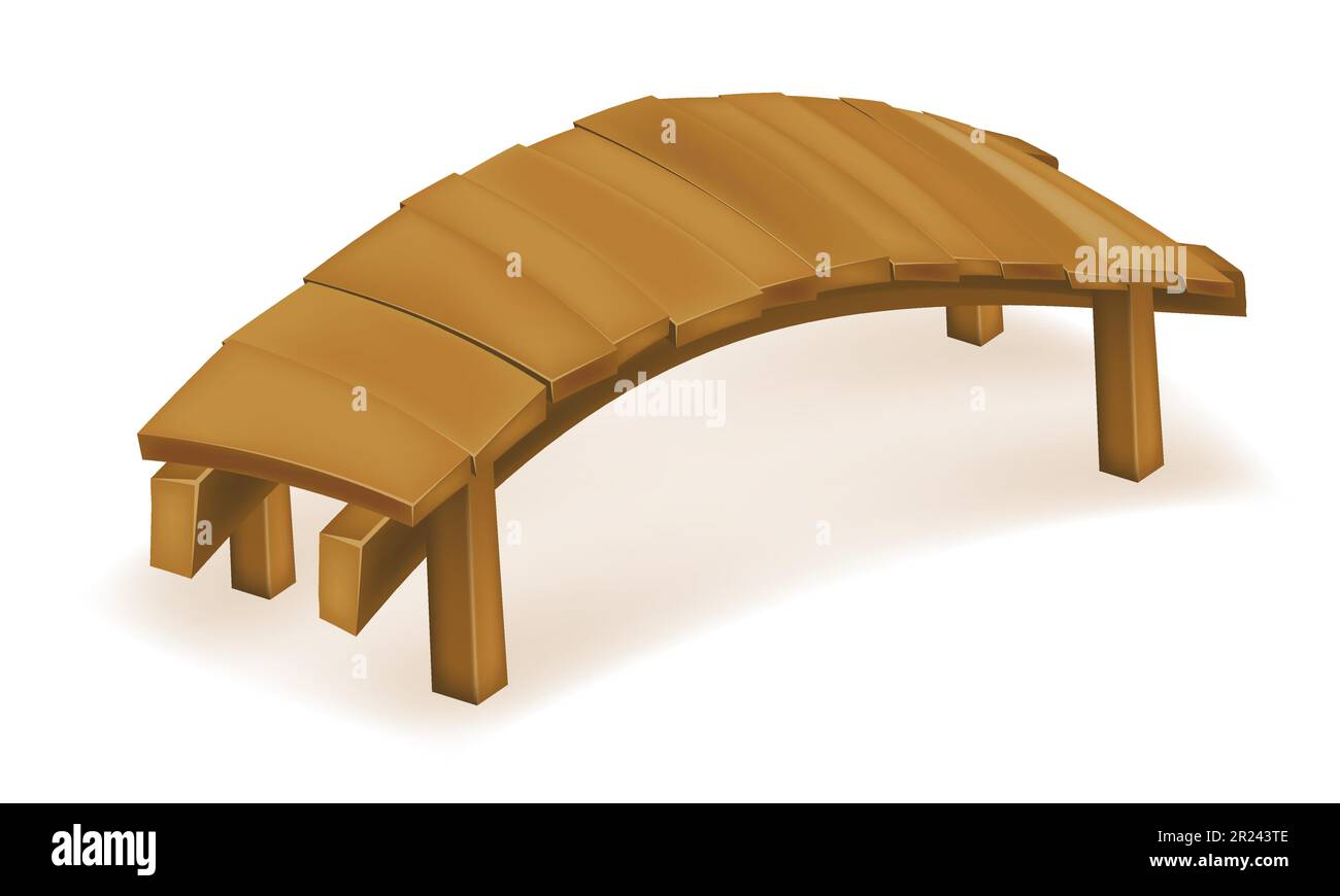 wooden old bridge to cross a river or pond vector illustration isolated
