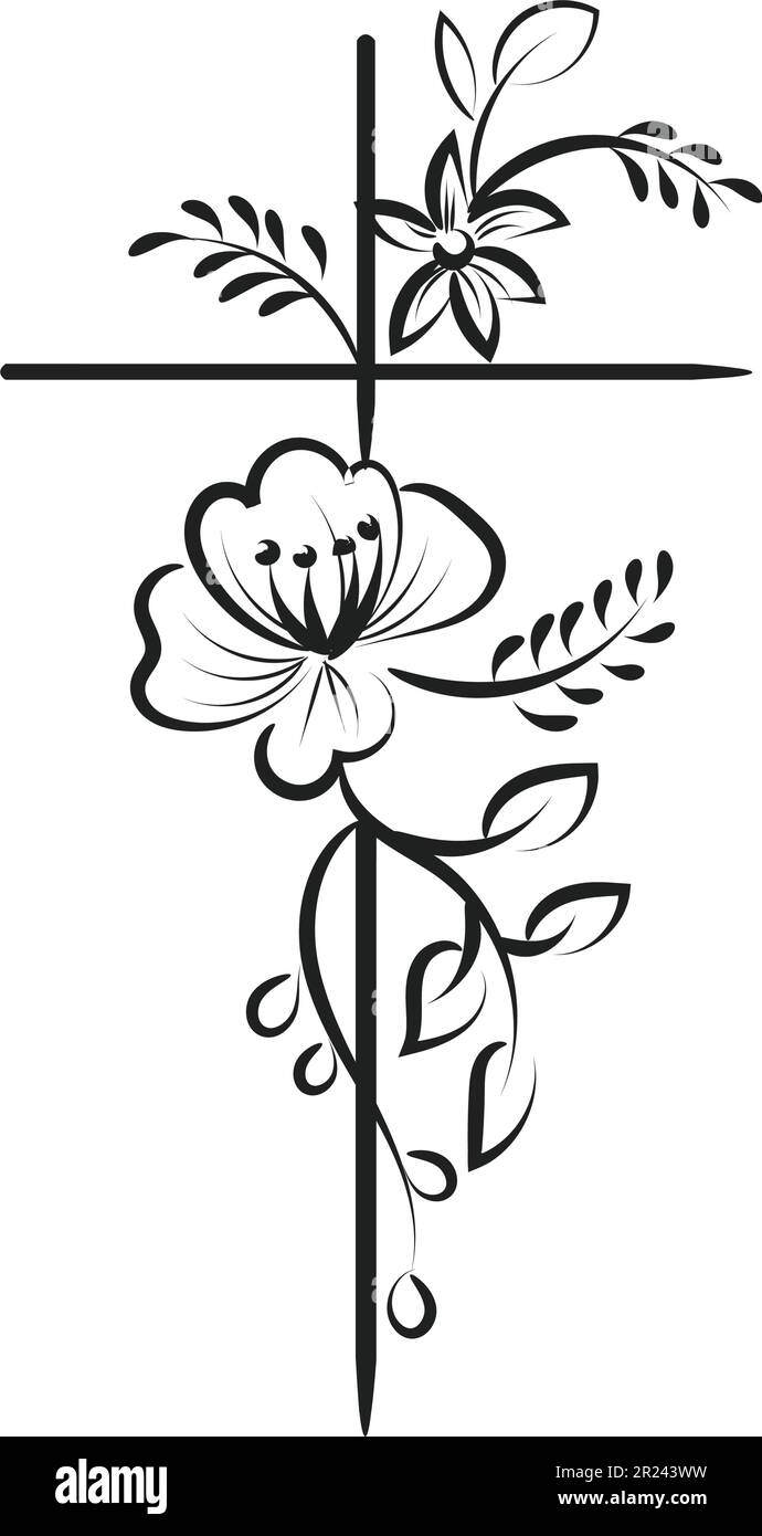 Holy Cross with Floral design for print or use as card, flyer, Tattoo