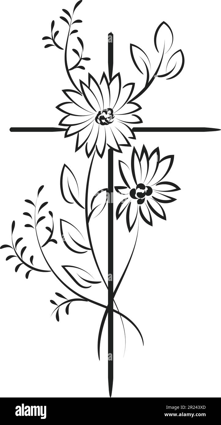 Holy Cross with Floral design for print or use as card, flyer, Tattoo