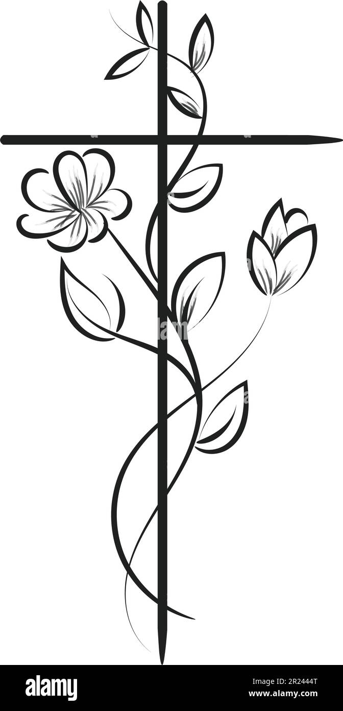 Holy Cross with Floral design for print or use as card, flyer, Tattoo