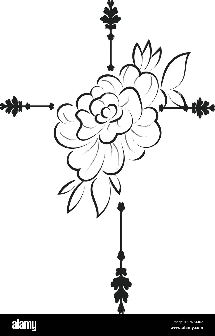 Holy Cross with Floral design for print or use as card, flyer, Tattoo