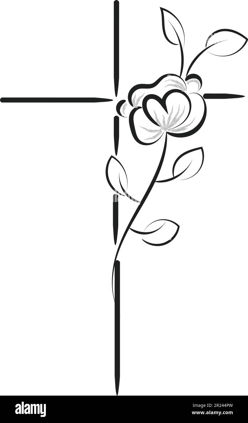 Holy Cross with Floral design for print or use as card, flyer, Tattoo