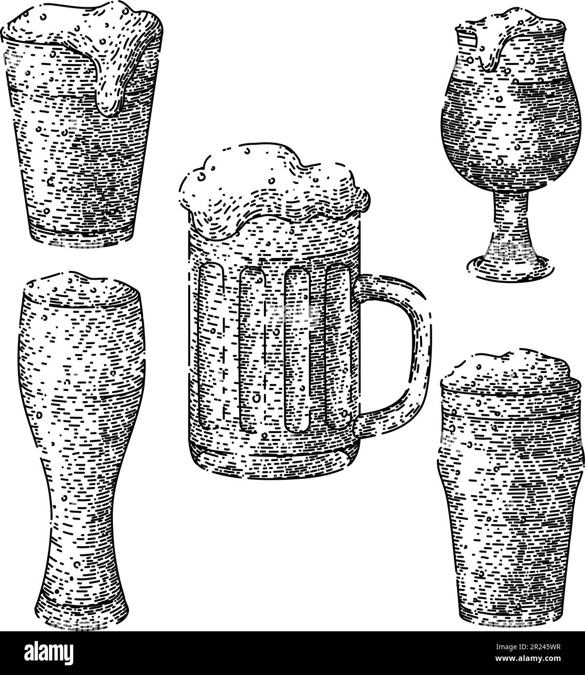 beer cup glass set sketch hand drawn vector Stock Vector Image & Art