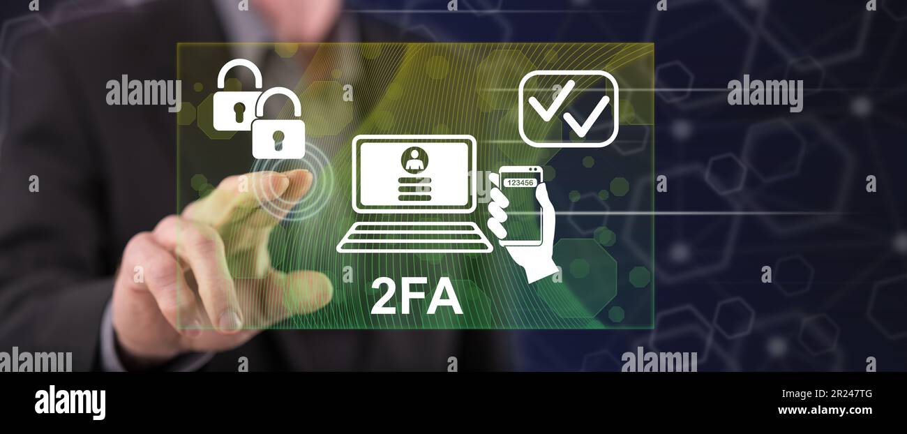 Man touching a 2fa concept on a touch screen with his finger Stock ...