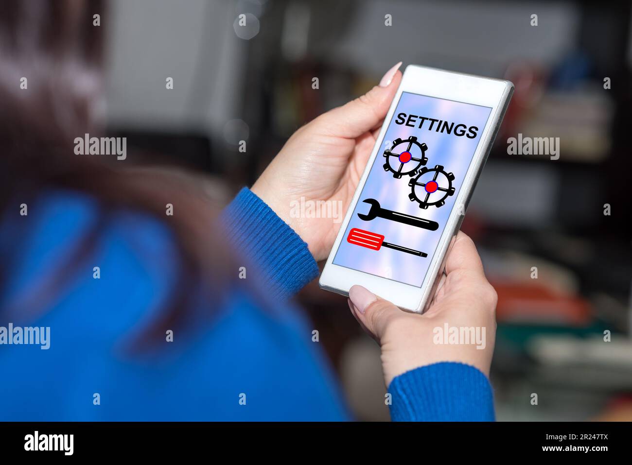 Smartphone screen displaying a settings concept Stock Photo