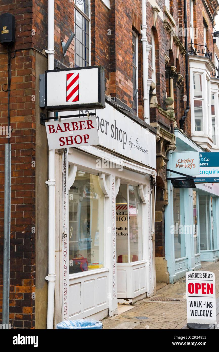 Red and white candy stripe Barber shop sign, Guildhall Street Lincoln