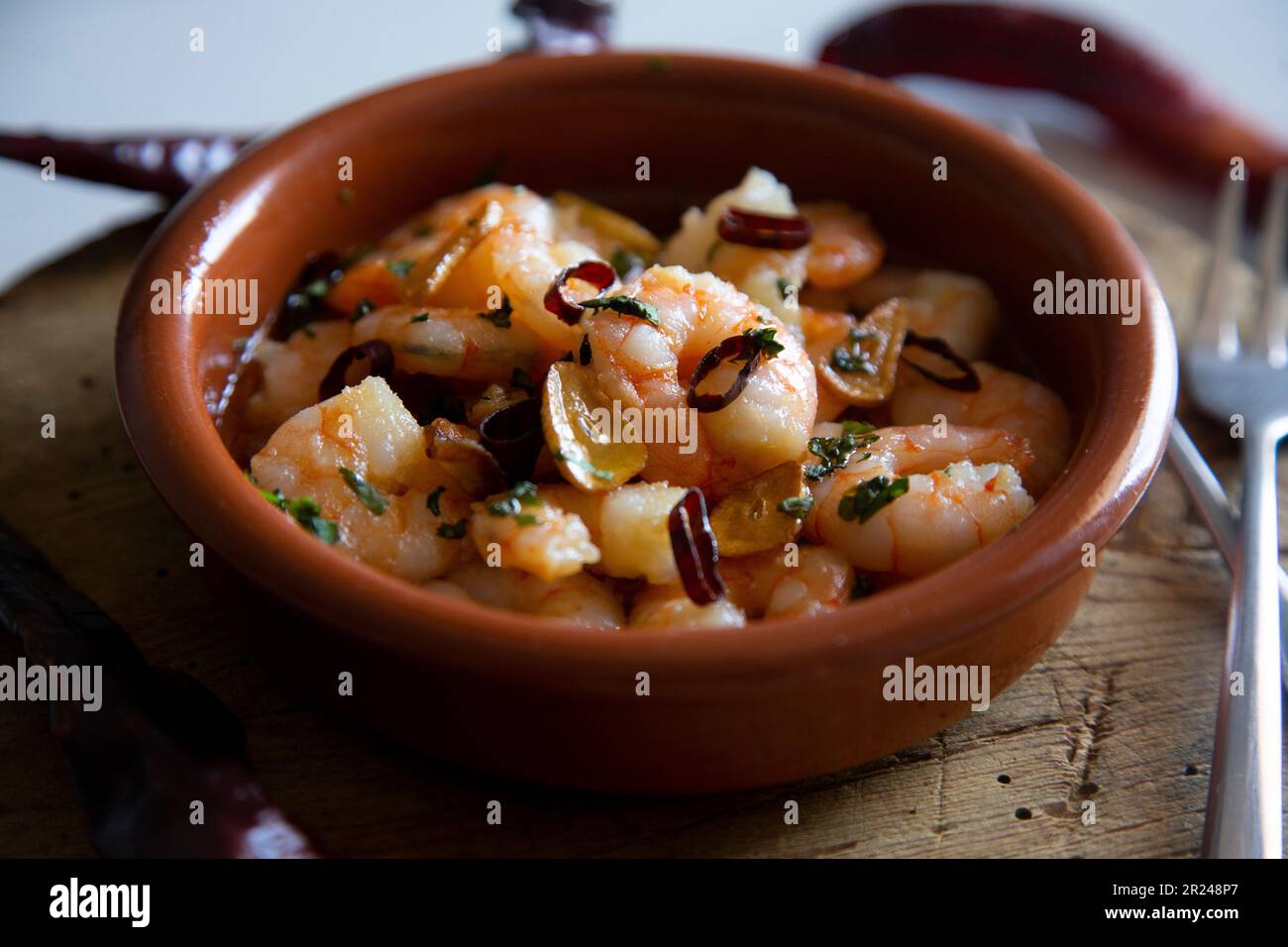 Gambas al ajillo. Shrimp Scampi. Traditional tapa recipe from the south ...