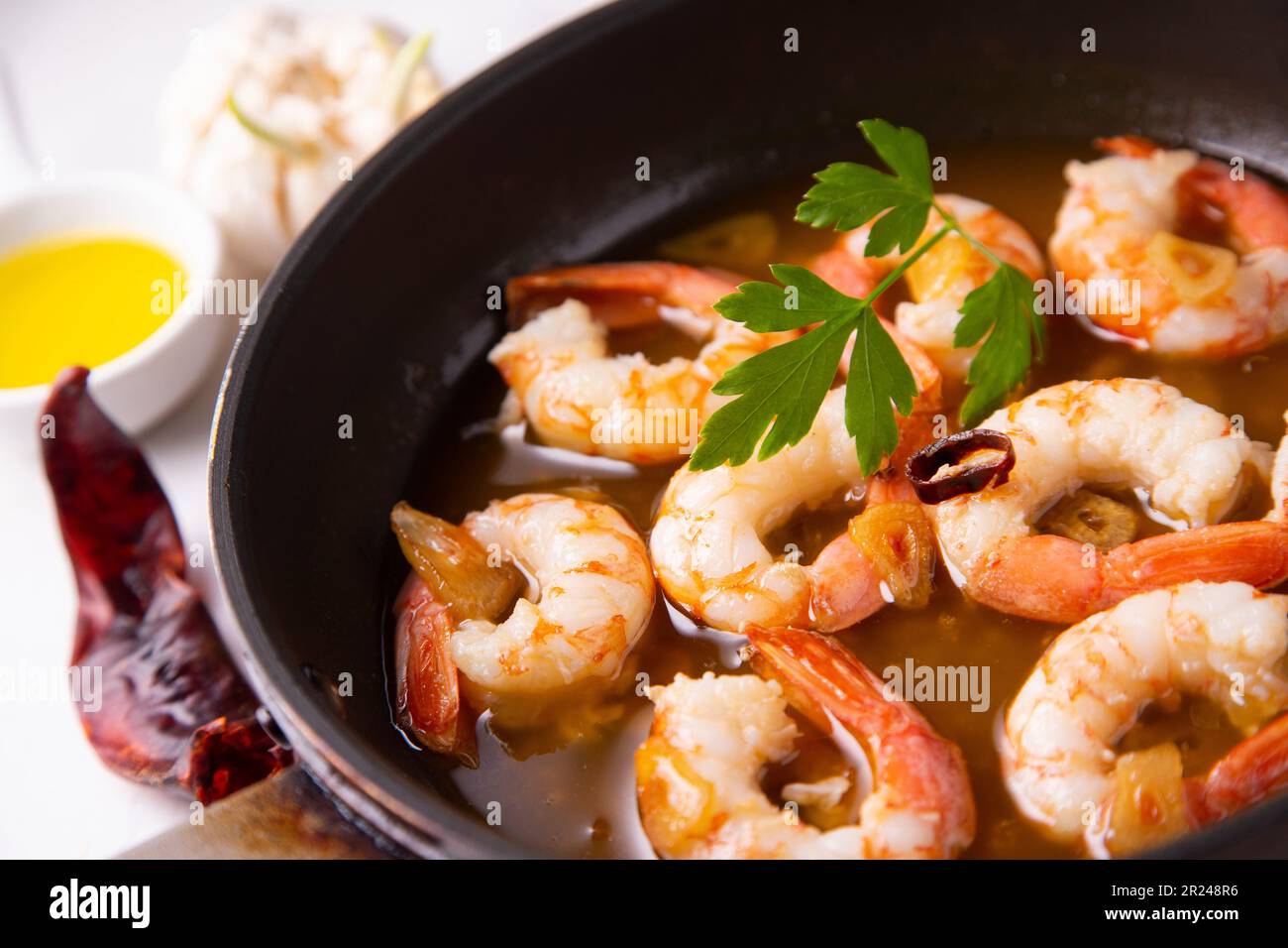 Gambas al ajillo. Shrimp Scampi. Traditional tapa recipe from the south