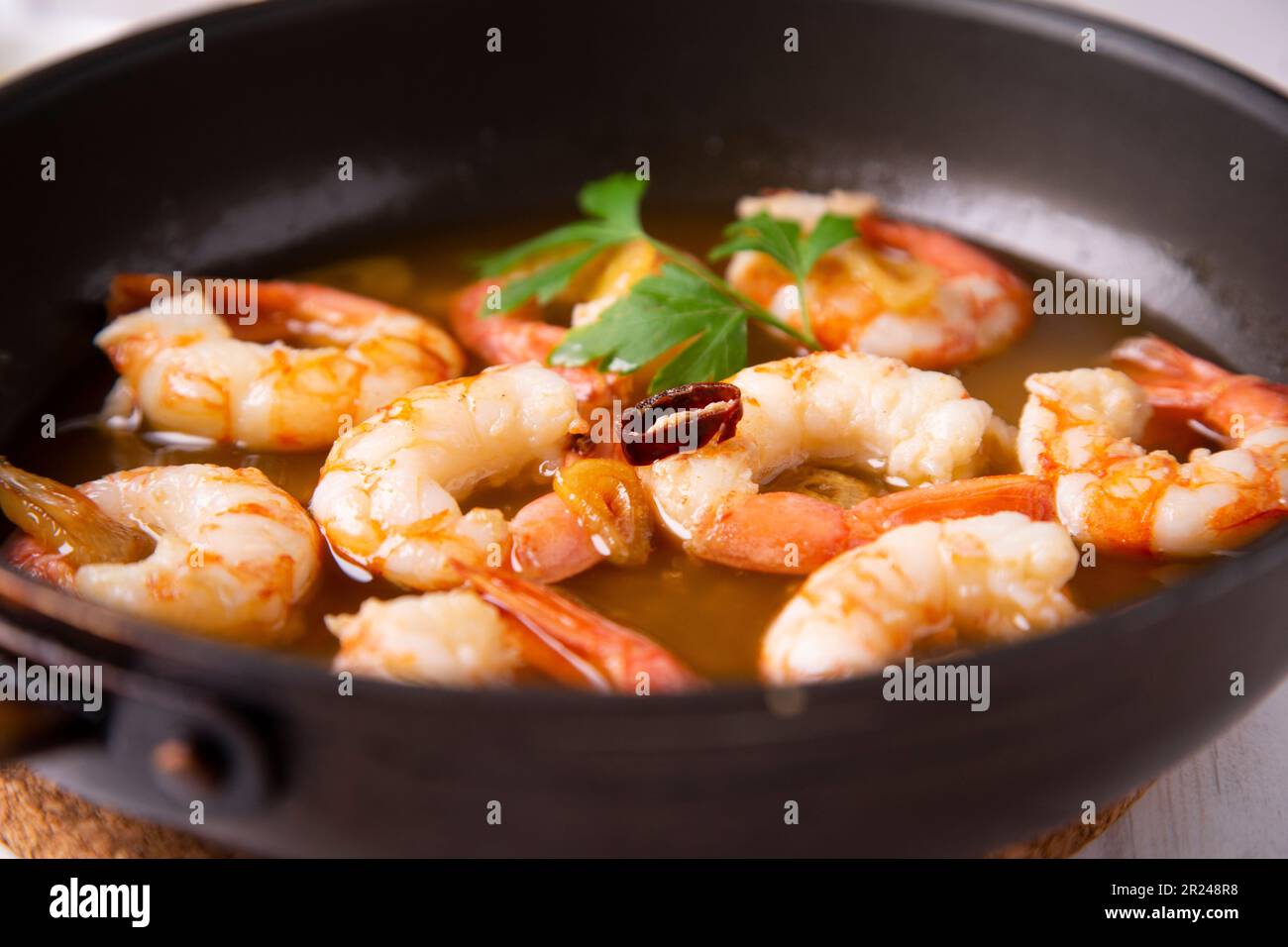 Gambas al ajillo. Shrimp Scampi. Traditional tapa recipe from the south