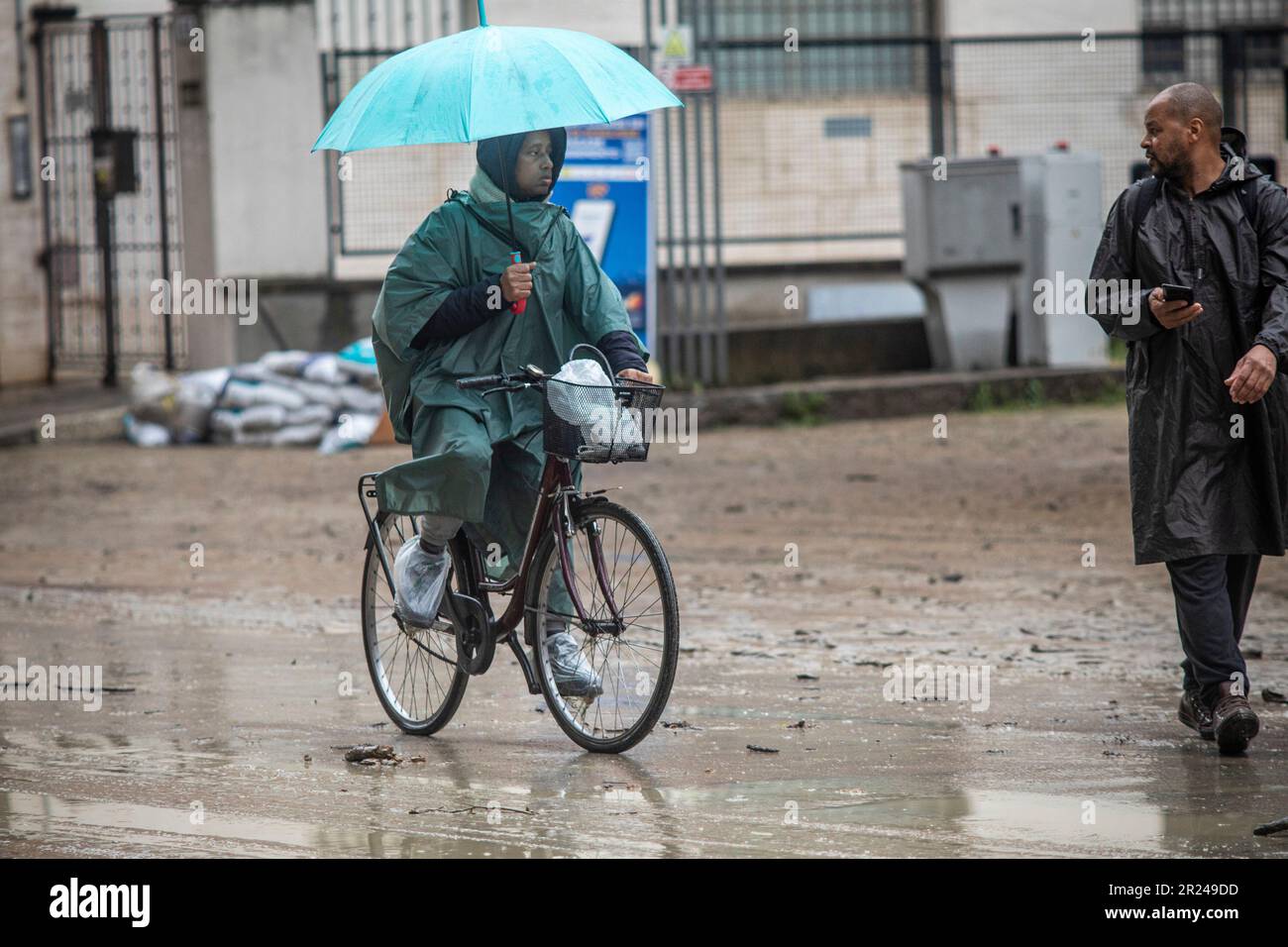 Bologna, Italy. 17th May, 2023. Bad weather via Saffi is a river of