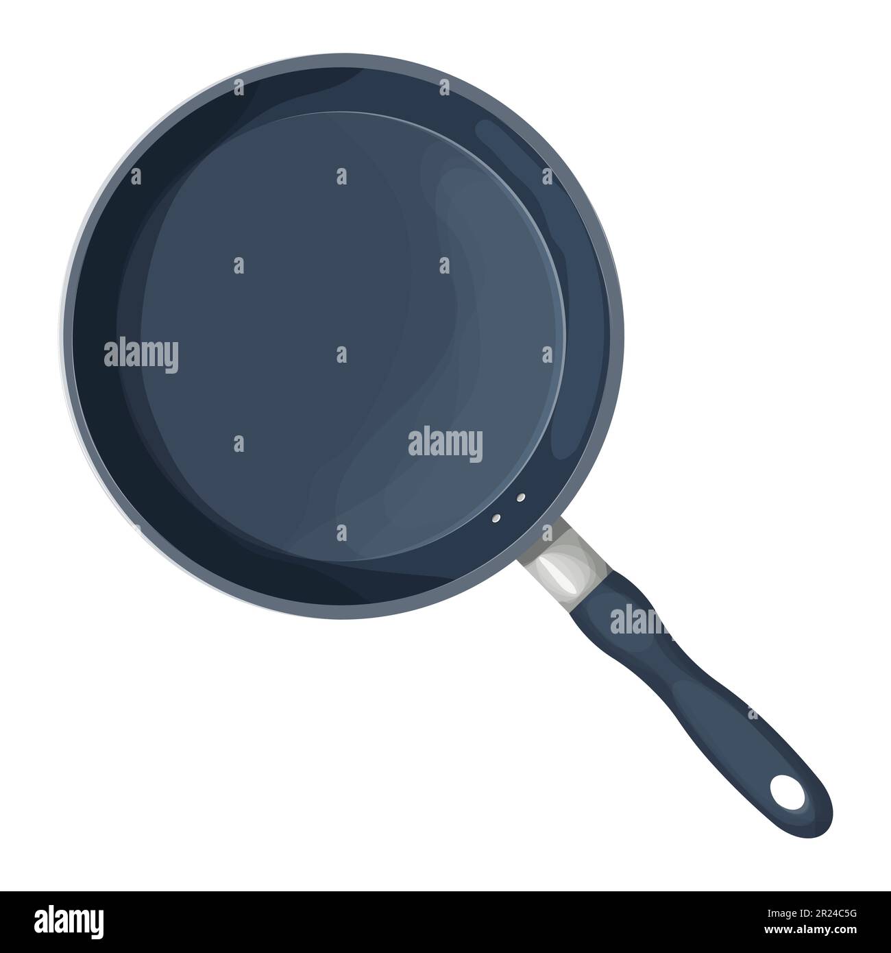 Frying pan top view kitchen cookware equipment in cartoon style isolated on white background. Frypan teflon round shape. Vector illustration Stock Vector