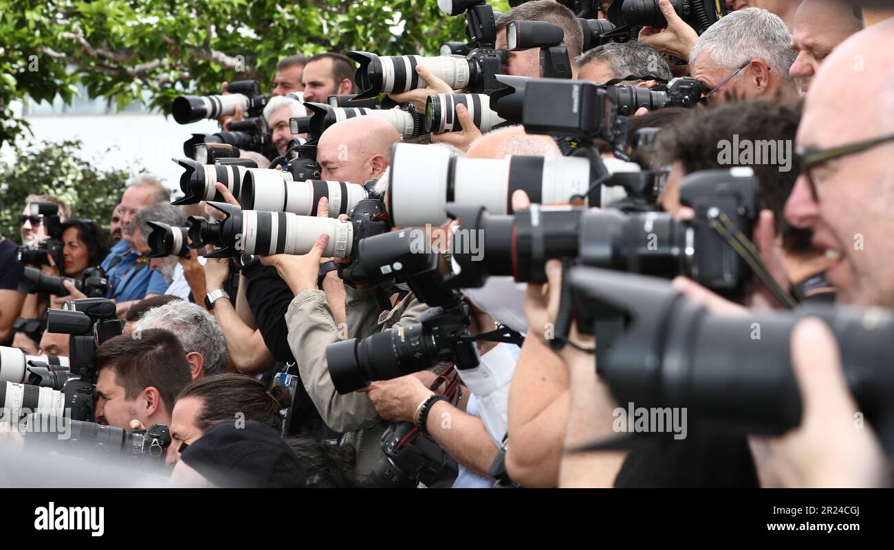 May 17, 2023, Cannes, Cote d'Azur, France: Official photographers during the photocall for the 'Jeanne du Barry' during the 76th Annual Cannes Film Festival at Palais des Festivals on May 17, 2023 in Cannes, France (Credit Image: © Mickael Chavet/ZUMA Press Wire) EDITORIAL USAGE ONLY! Not for Commercial USAGE! Stock Photo