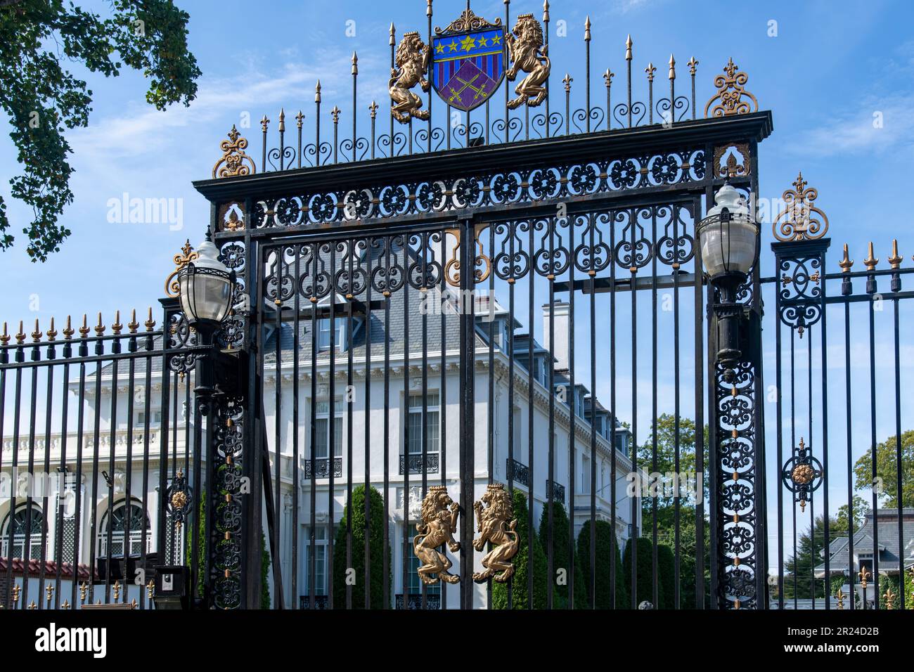 Newport RI USA September 2023 Low Angle View Of Entrance Gate Of Newport ri usa september 2023 low angle view of entrance gate of