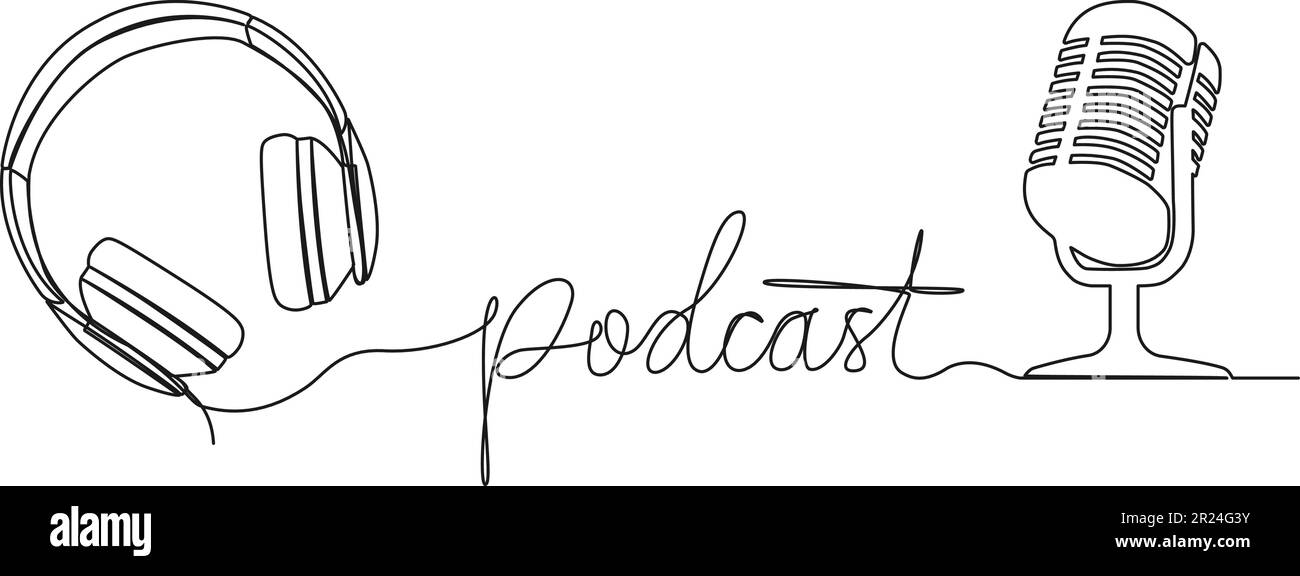 continuous single line drawing of handwritten word PODCAST and