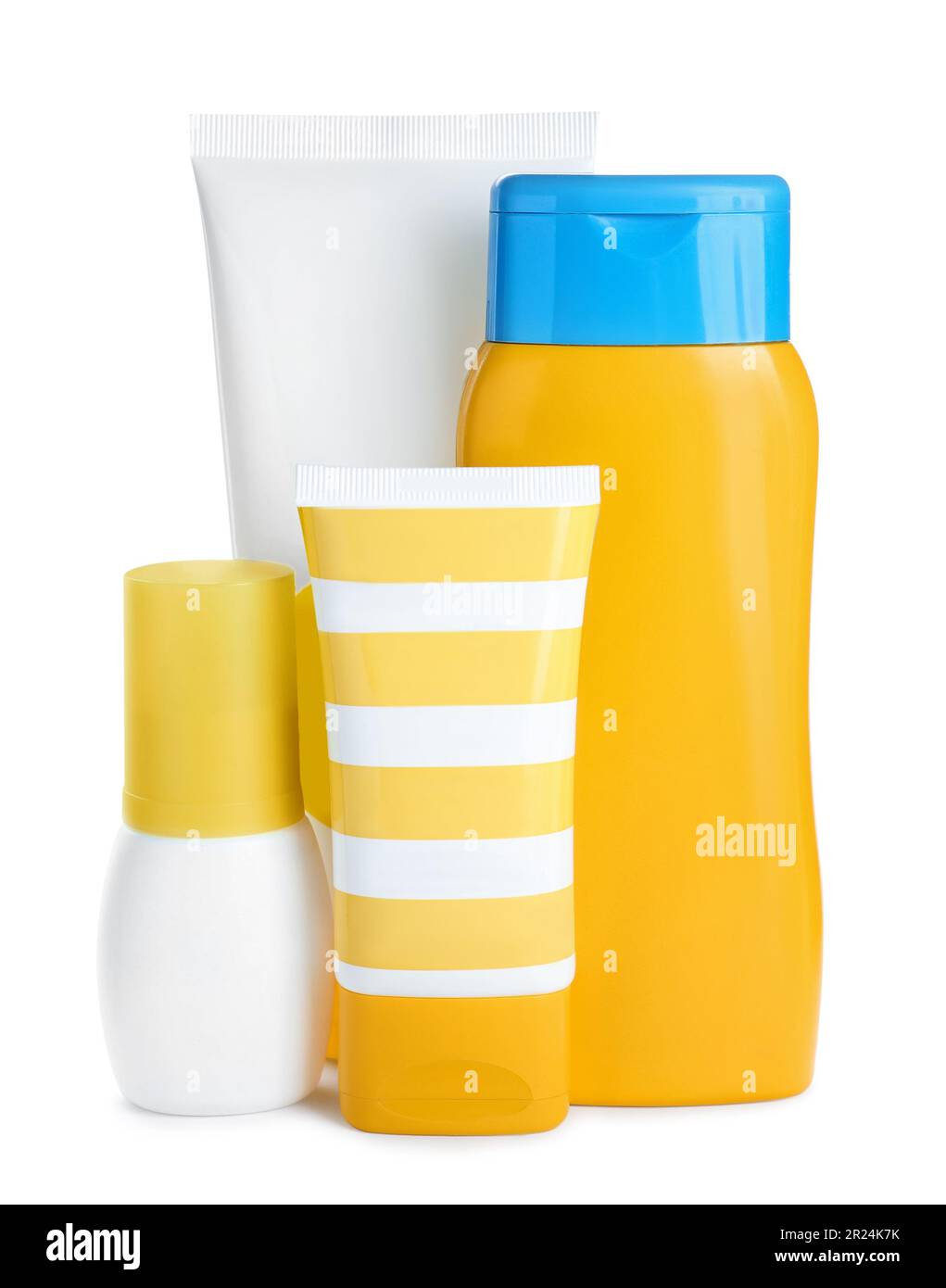 Many different suntan products on white background Stock Photo Alamy