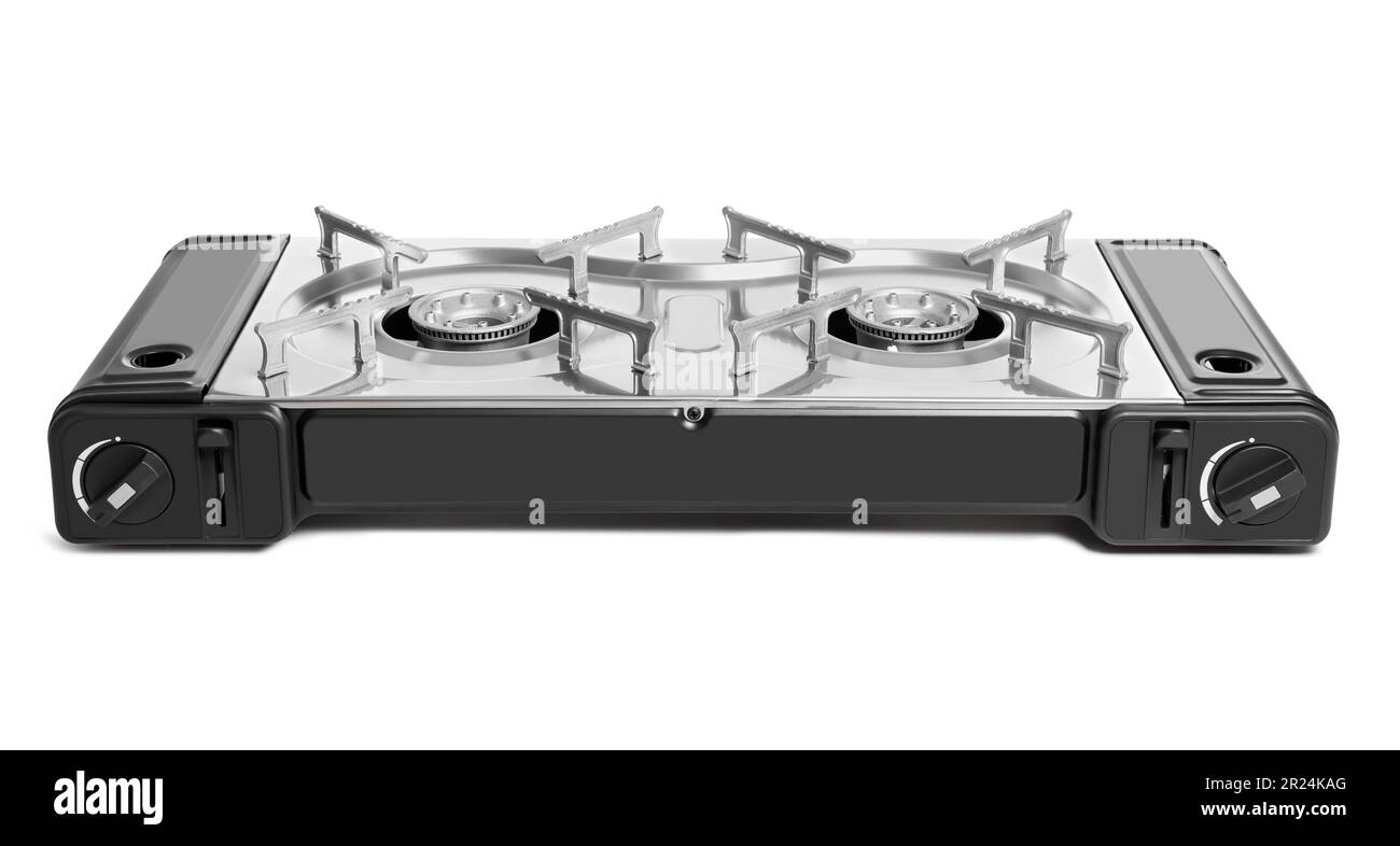 Portable gas stove isolated on white. Military equipment Stock Photo