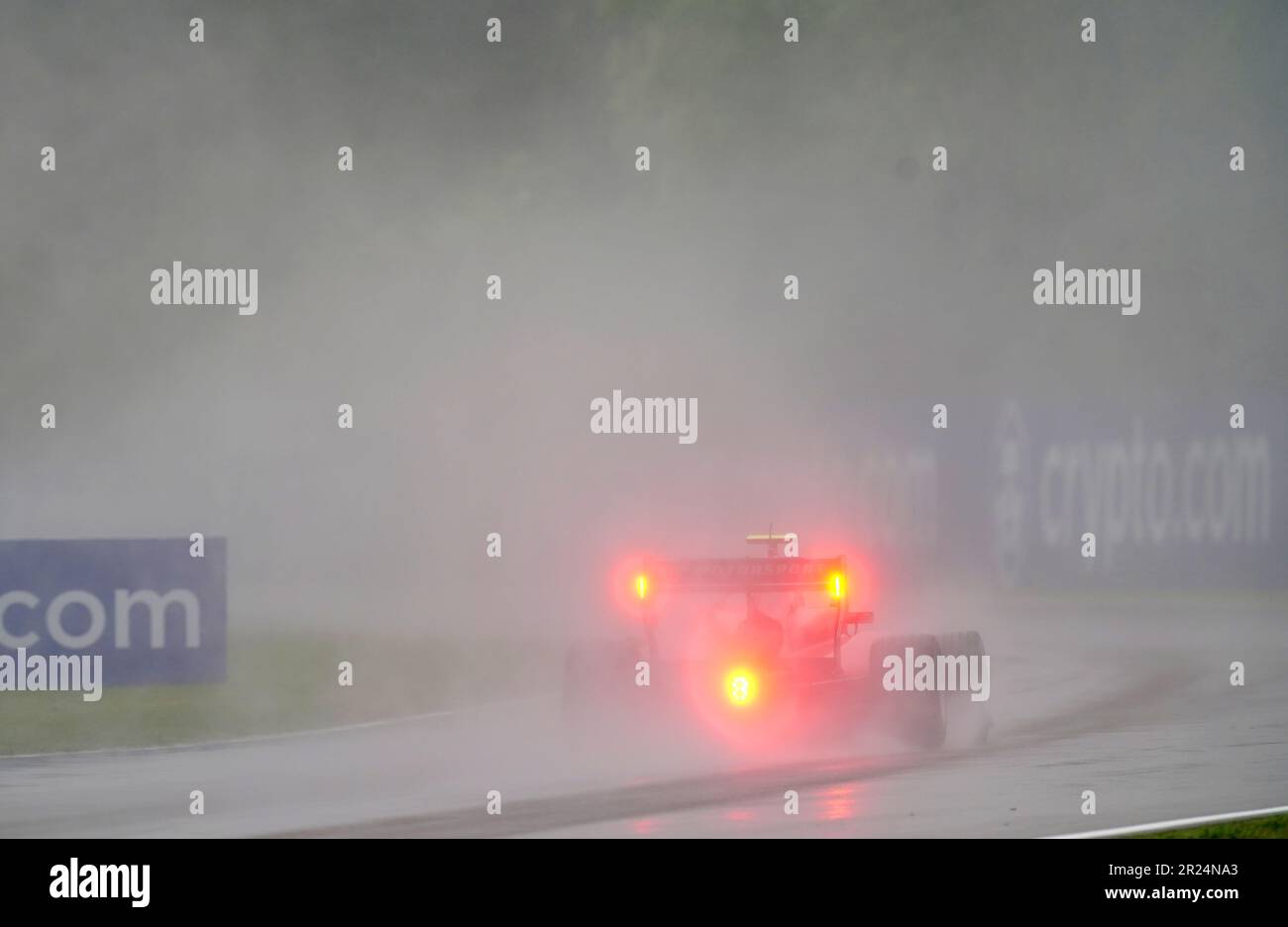 File photo dated 22-04-2022 of A car brakes in the rain during the FIA Formula 3 practice session of the Emilia Romagna Grand Prix. The Emilia Romagna Grand Prix has been cancelled due to adverse weather conditions in the region. Issue date: Wednesday May 17, 2023. Stock Photo