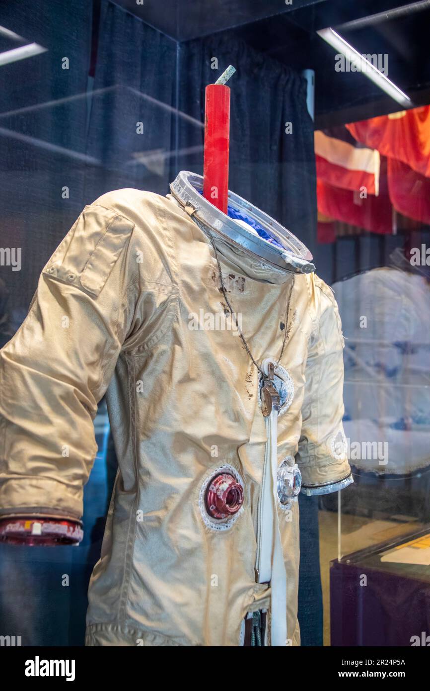 Huntsville USA 10th Feb 2023: the Wernher von Braun's Neutral Buoyancy Simulator pressure suite in U.S. Space Rocket Center. Stock Photo