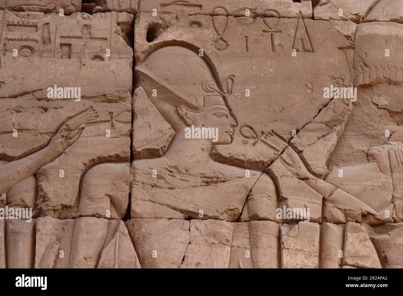 Ancient egyptian hieroglyphs carved on walls of Karnak temple in Luxor ...