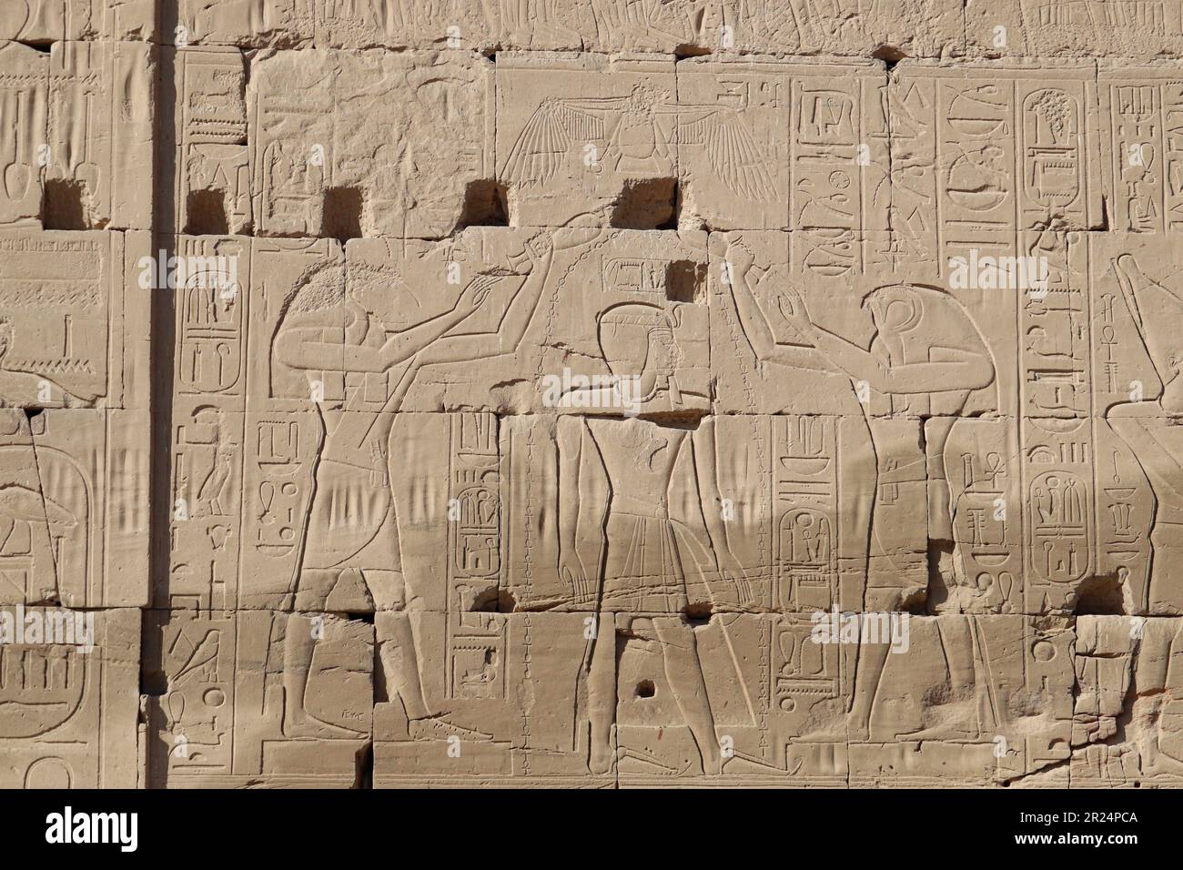 Ancient egyptian hieroglyphs carved on walls of Karnak temple in Luxor ...