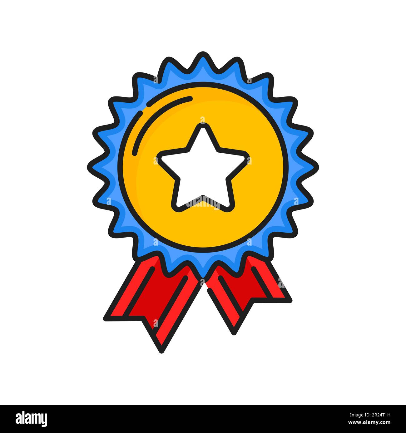 Quality rating rosette medal with rank star and ribbon vector icon