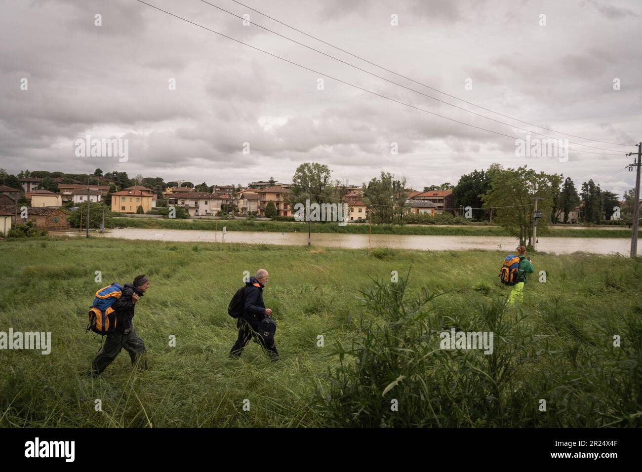 Italy, 17/05/2023, Cesena (Fc) The flooding of the Savio river shows no sign of giving respite to the citizens who, despite the difficulties and flooding, do not lose heart. Some citizens move away from the house close to the river. Editorial Usage Only Stock Photo