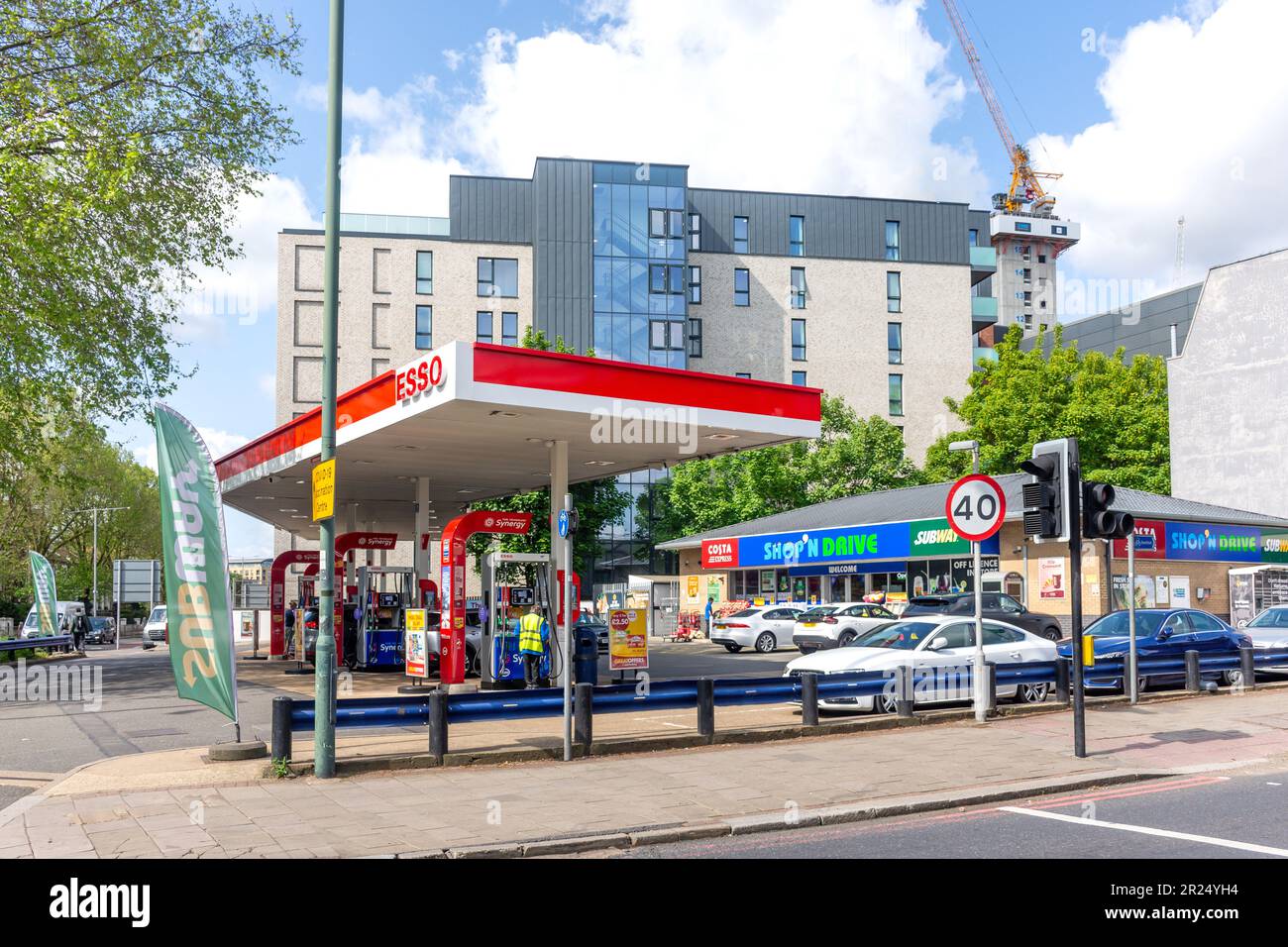 Esso Rontec Chiswick Flyover petrol station, Great West Road, Chiswick, London Borough of Hounslow, Greater London, England, United Kingdom Stock Photo