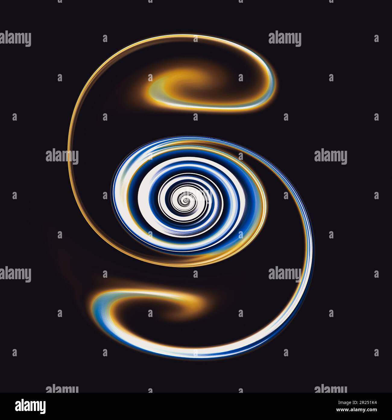 Simulation of fluid texture, liquid paint - space curl with two tails on a black background, colored liquid splash Stock Photo