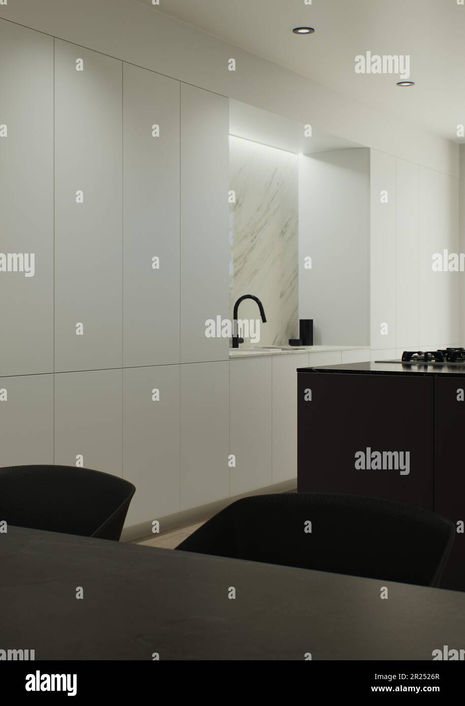 3d visualization of the interior is made in a strict minimalist style ...