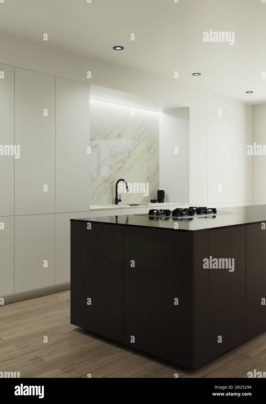 3d visualization of the interior is made in a strict minimalist style ...