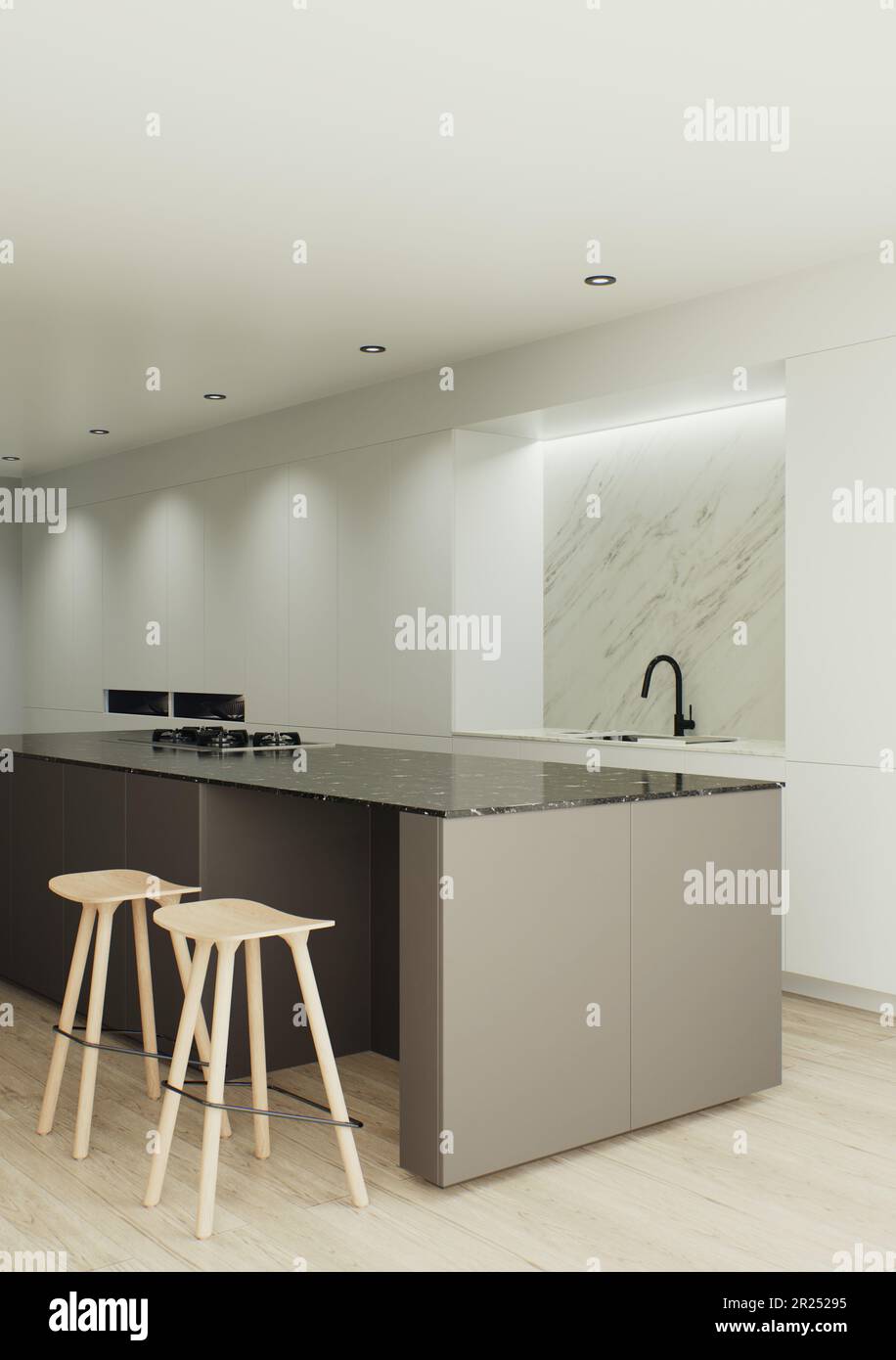 3d visualization of the interior is made in a strict minimalist style ...