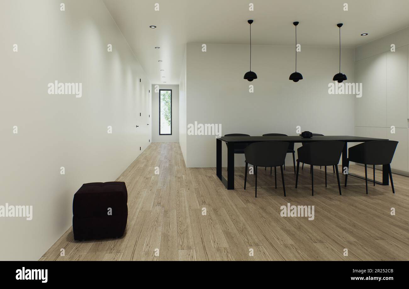 3d visualization of the interior is made in a strict minimalist style ...