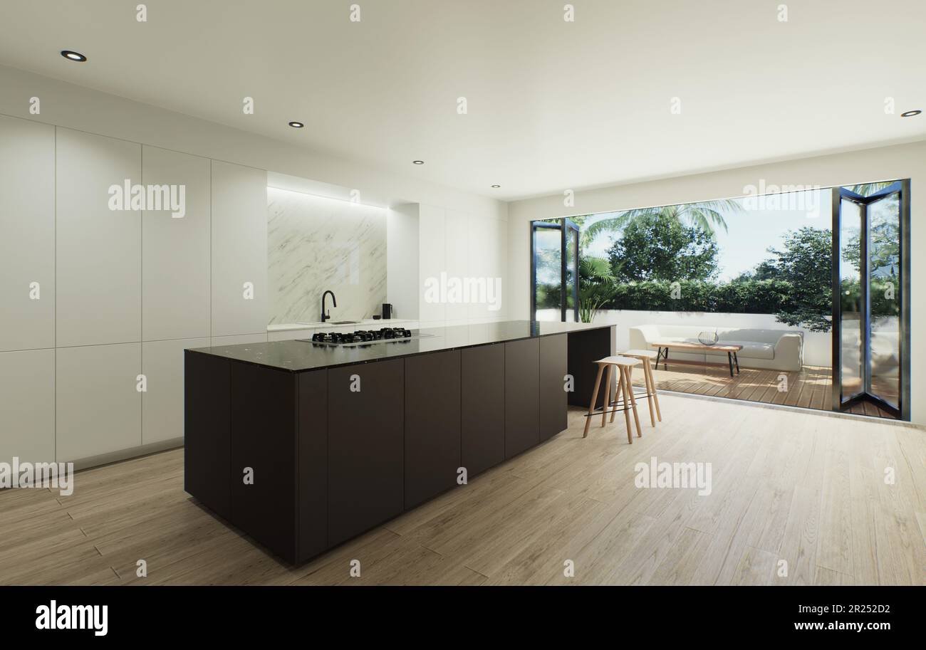 3d visualization of the interior is made in a strict minimalist style ...
