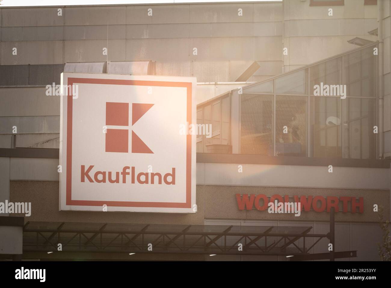 Picture of a sign with the logo of Kaufland on their main supermarket