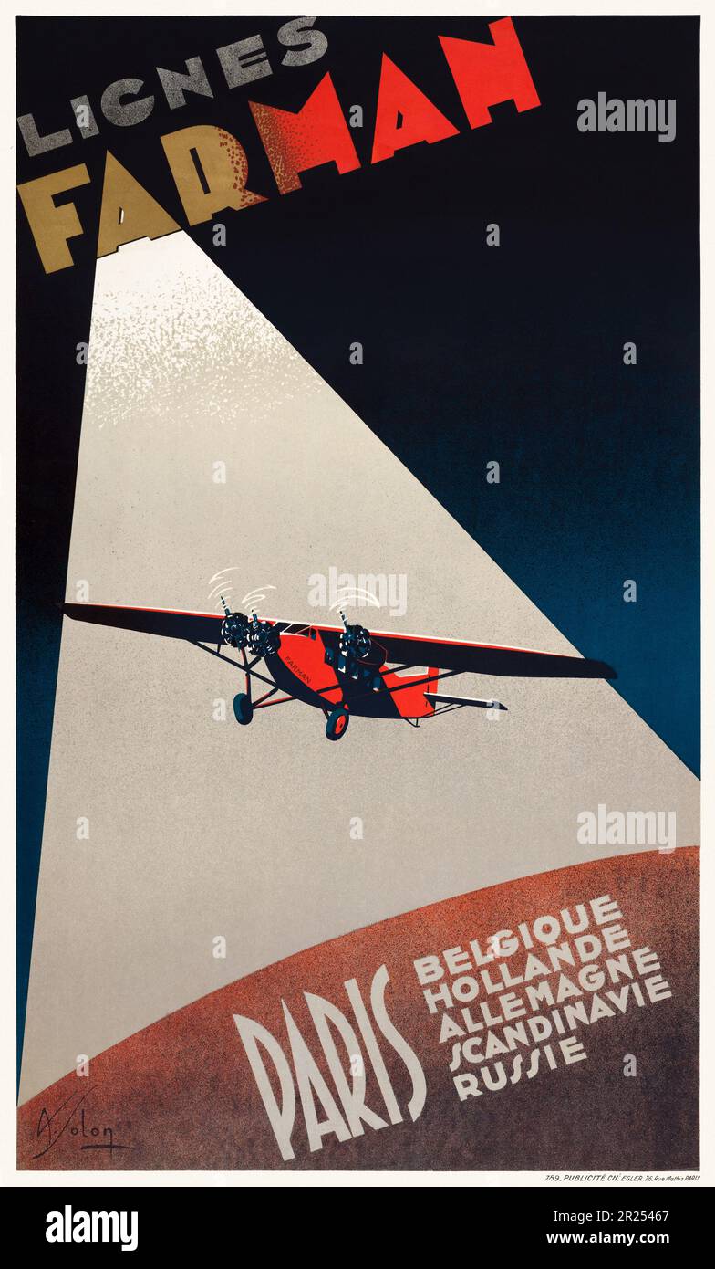 Lignes Farman by Albert Solon (1897-1973). Poster published in 1932 in France. Stock Photo