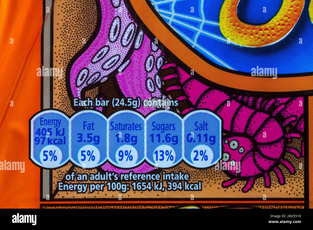Nutritional information nutrition facts label on pack of McVities Jaffa